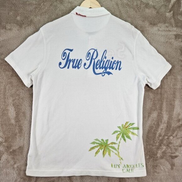 True Religion Polo Shirt Double Sided White Short Sleeve Buddha Men's Sz XXL 2XL - Picture 2 of 10